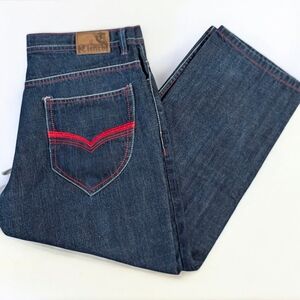 Men's Straight Denim Jeans - Blue with Red Accents